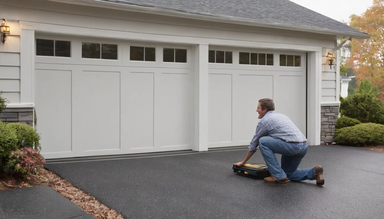 A homeowner and a garage door provider checking a residential garage door in Gloucester City